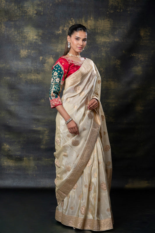 Golden beige silk saree