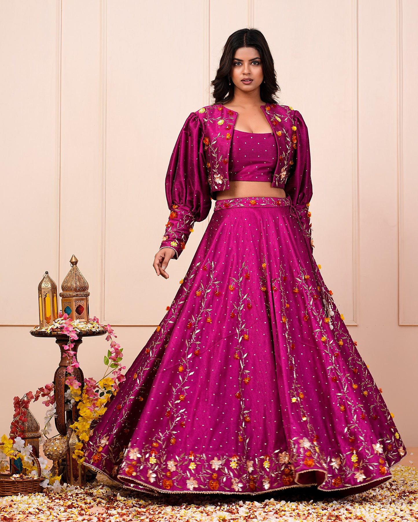 Heavy Handwork Rosa Rosario Lehenga Choli With Jacket Set