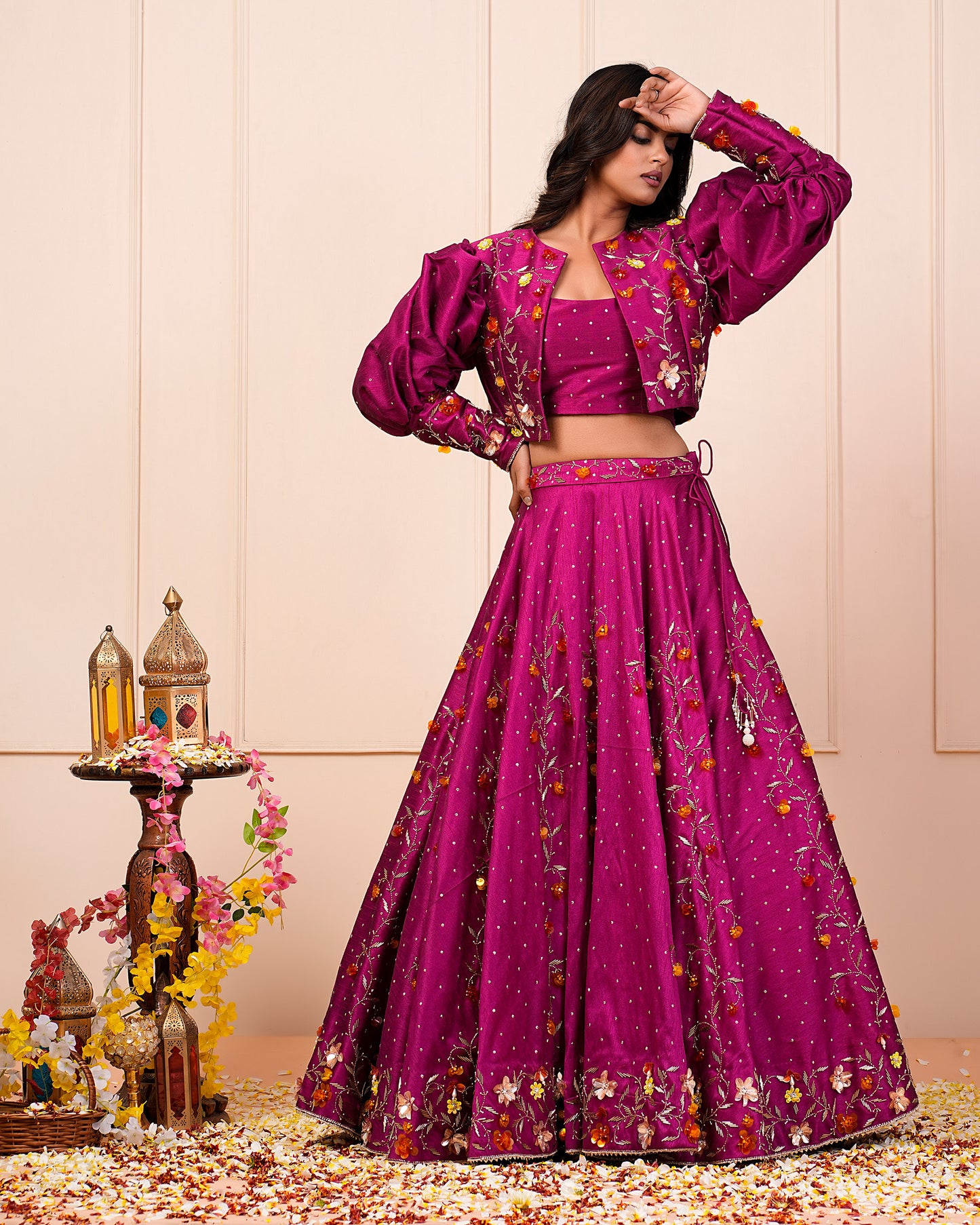 Heavy Handwork Rosa Rosario Lehenga Choli With Jacket Set