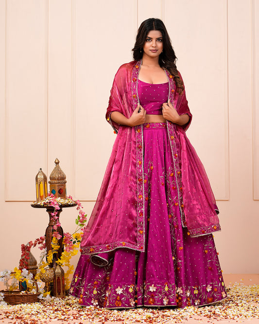 Heavy Handwork Rosa Rosario Lehenga Choli With Dupatta Set