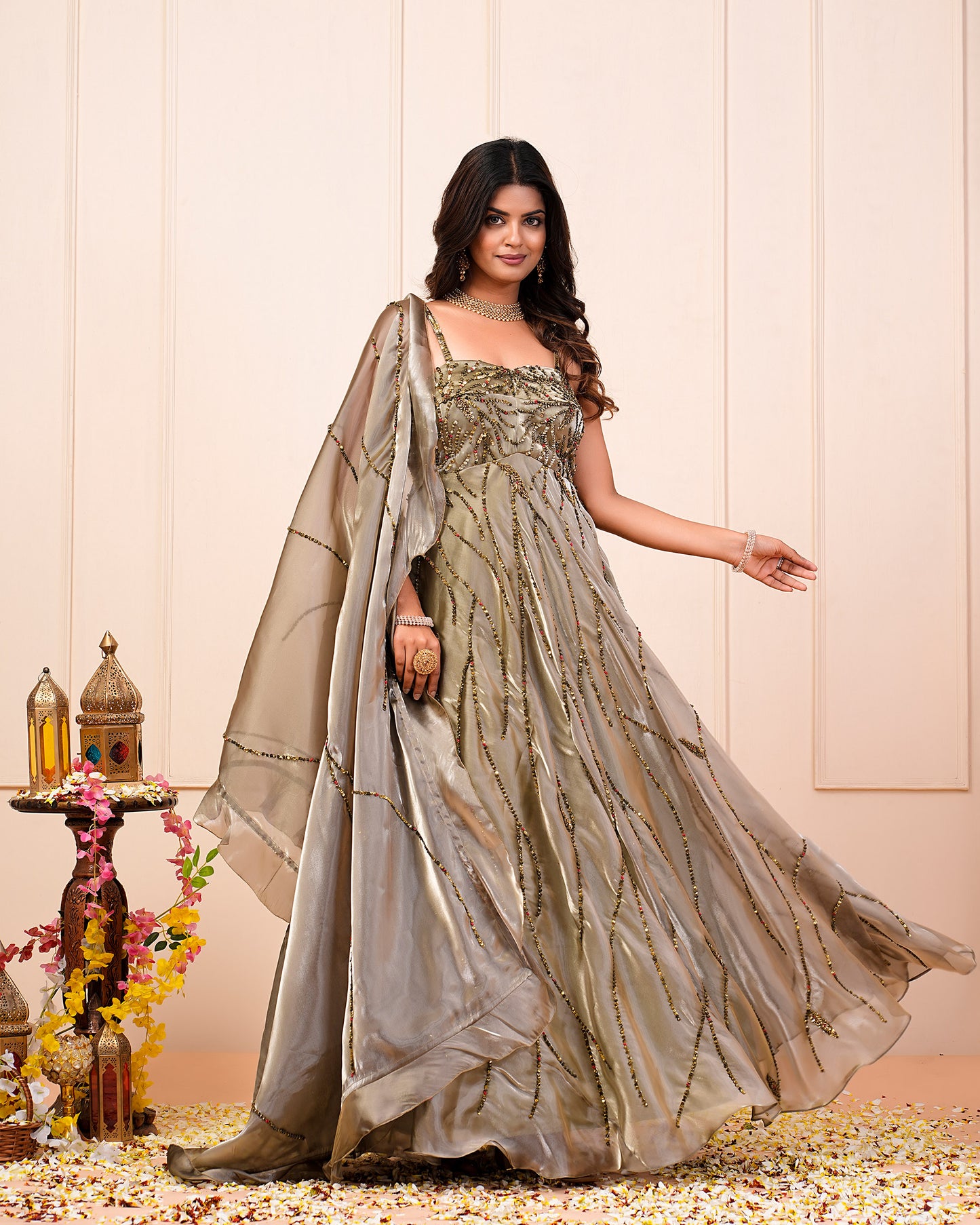 Laurel Green Sequence Embroidered Suit With Dupatta Set