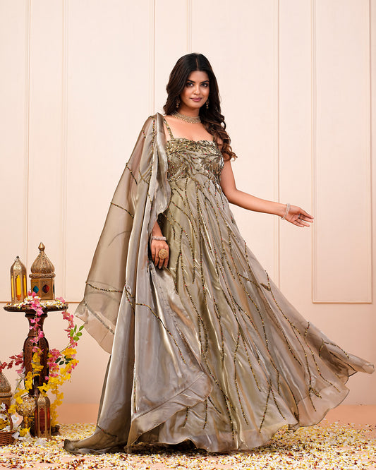 Laurel Green Sequence Embroidered Suit With Dupatta Set