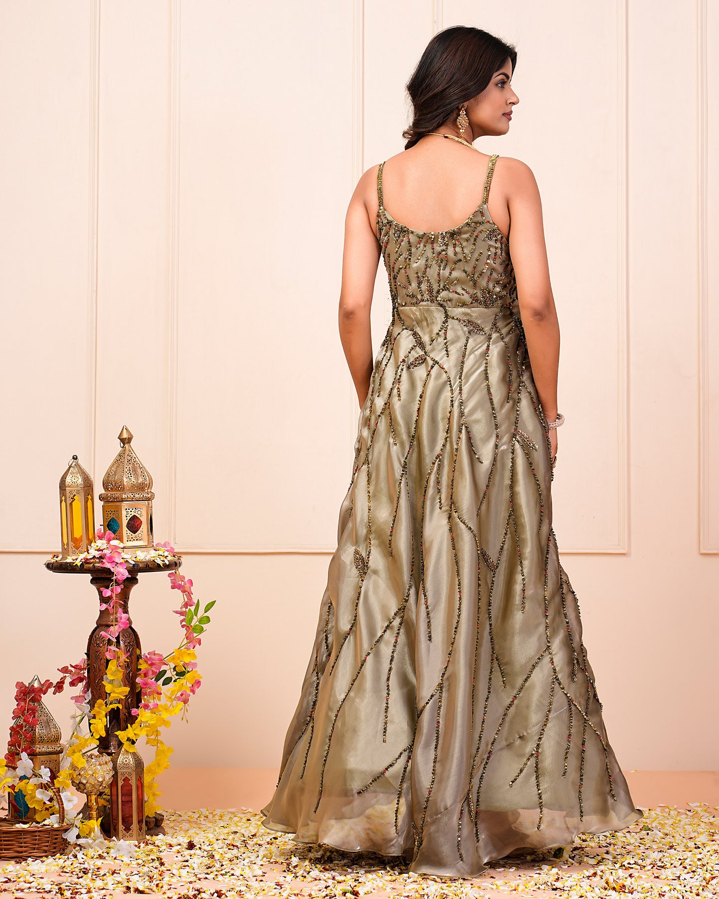 Laurel Green Sequence Embroidered Suit With Dupatta Set