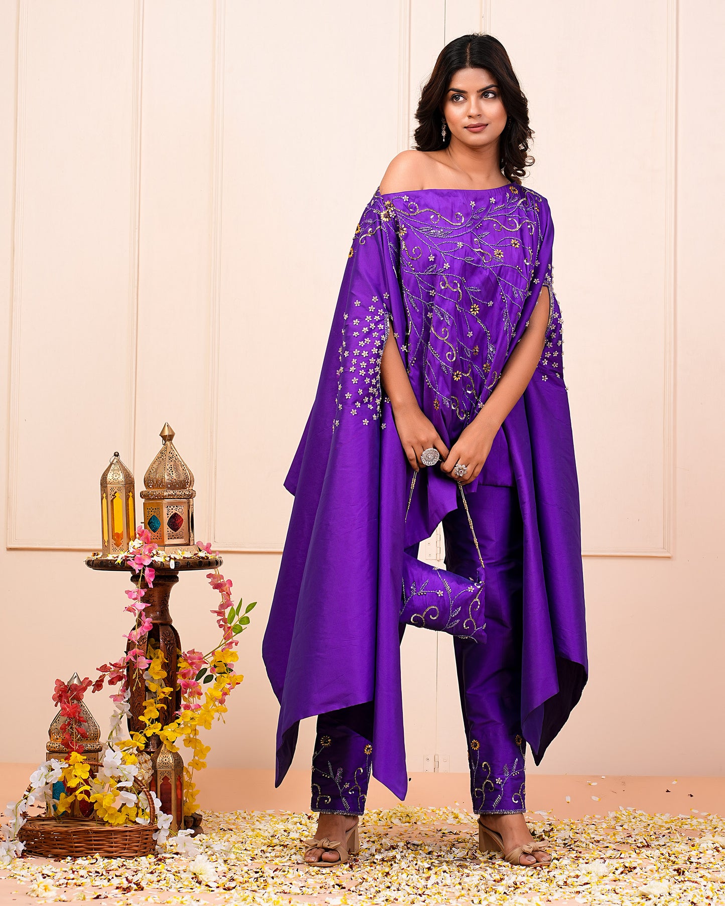 Munsell Purple Cape Kurta Pant Set
