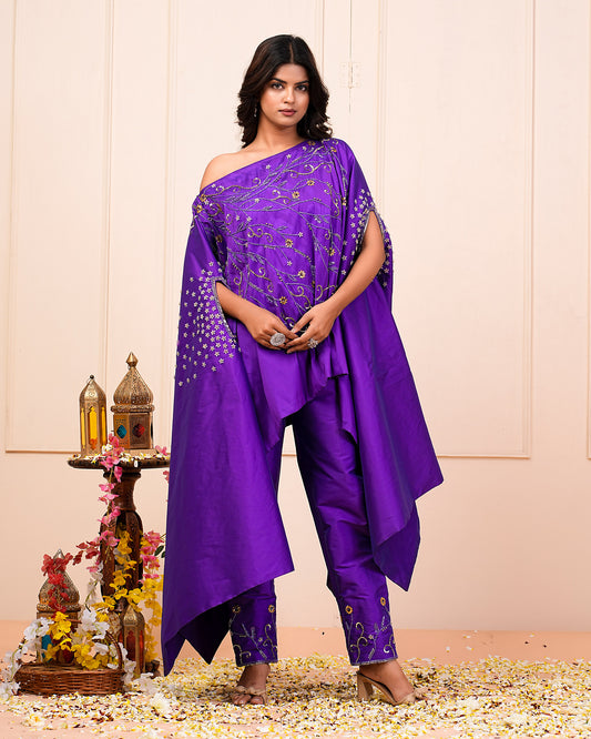 Munsell Purple Cape Kurta Pant Set