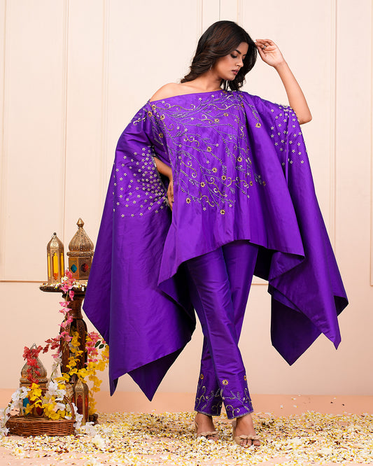 Munsell Purple Cape Kurta Pant Set