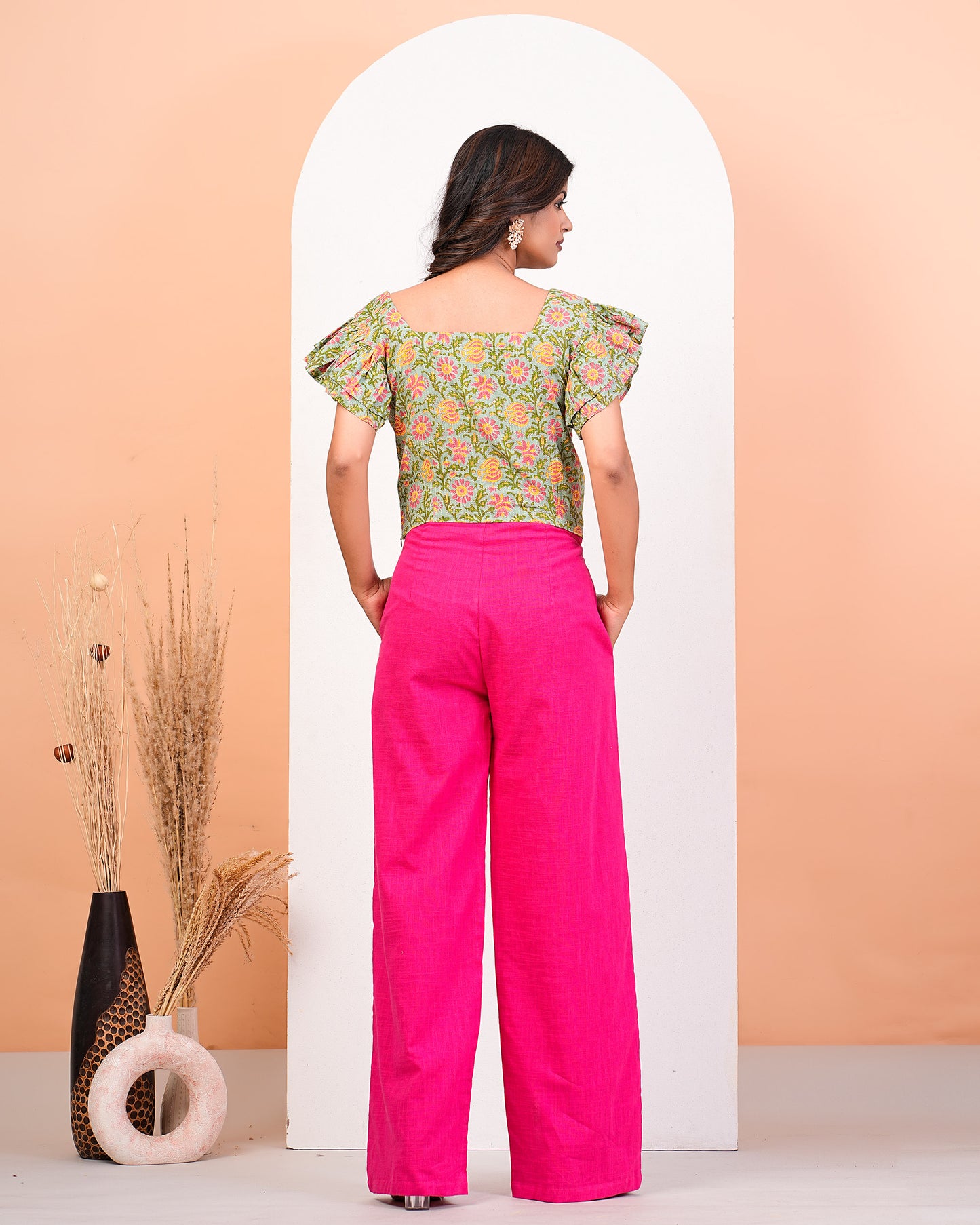 Floral Printed Top With Pink High Waist Pants