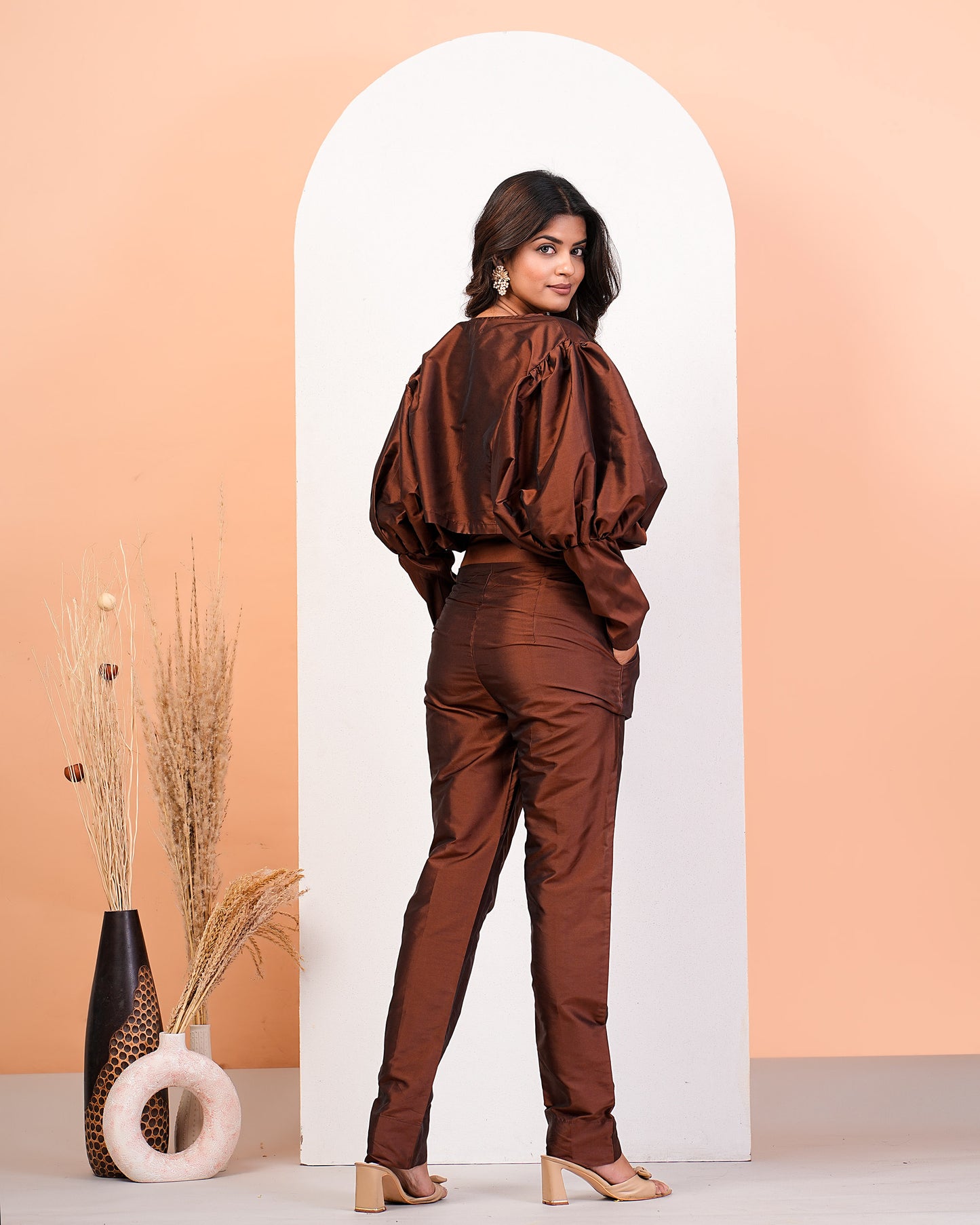 Earthen Brown Elegance Jacket Choli Pant Set