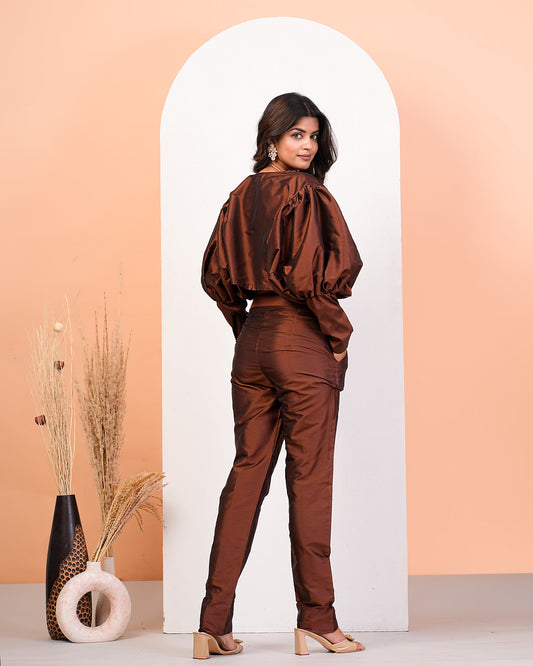 Earthen Brown Elegance Jacket Choli Pant Set