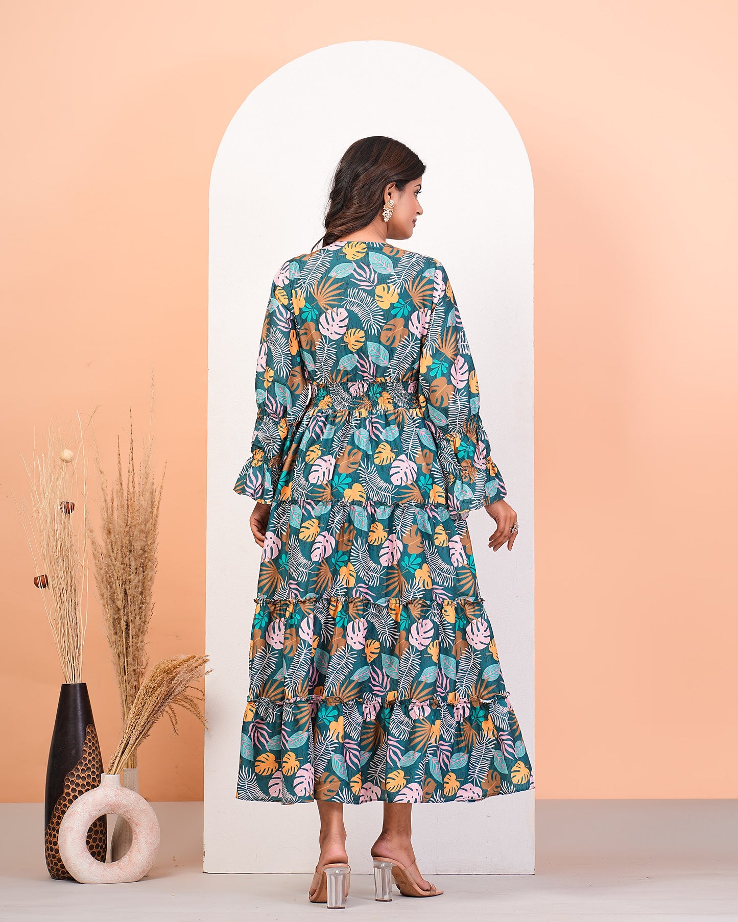 Multicolour Digital Printed Layered Dress