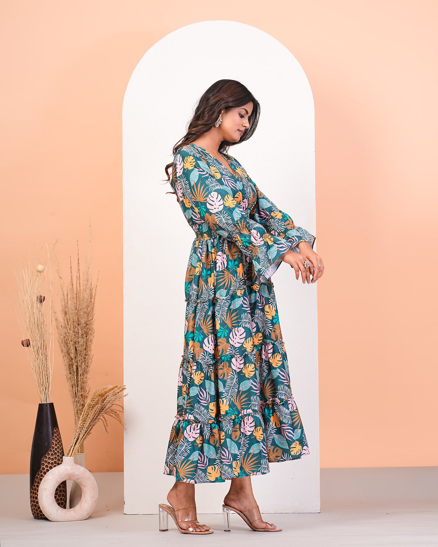 Multicolour Digital Printed Layered Dress