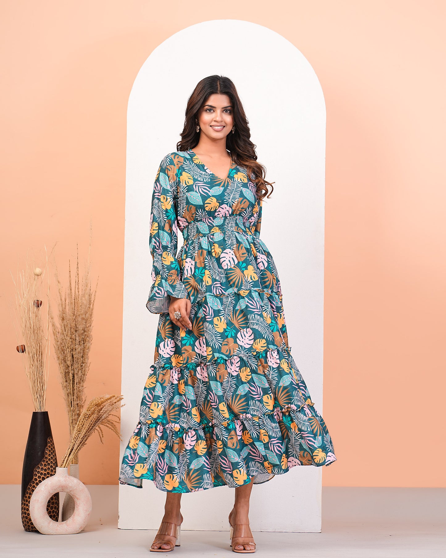 Multicolour Digital Printed Layered Dress