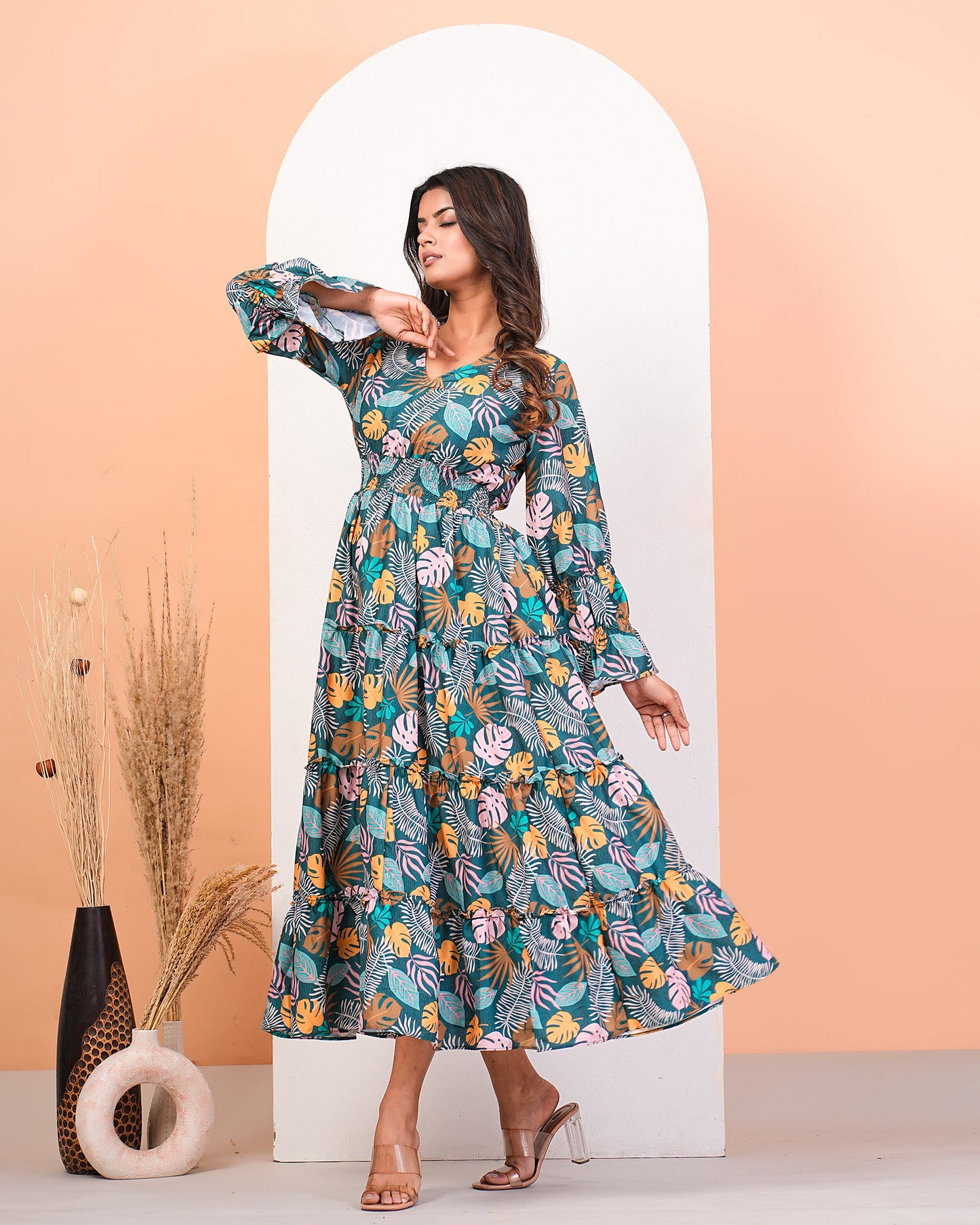 Multicolour Digital Printed Layered Dress