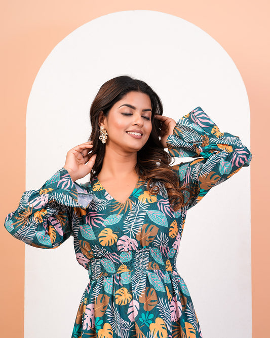 Multicolour Digital Printed Layered Dress