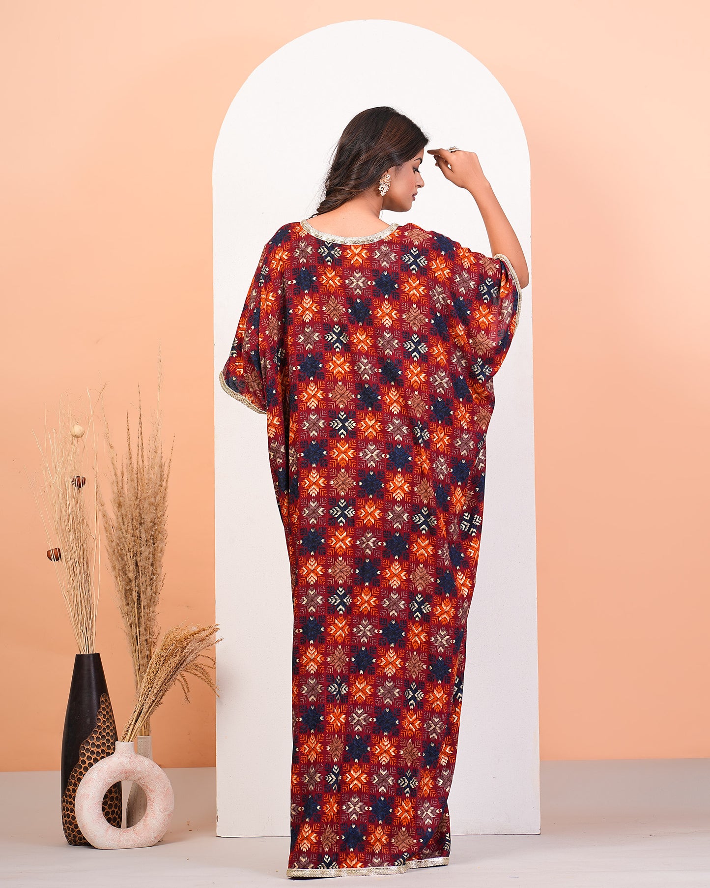 Multicolour Geometric Foil Printed Kaftan Dress