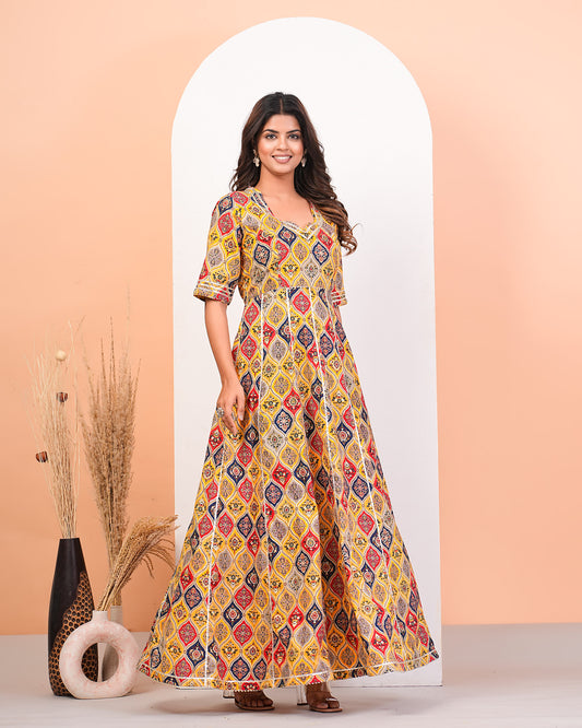Sunburst Multicolored Printed Anarkali Suit Set
