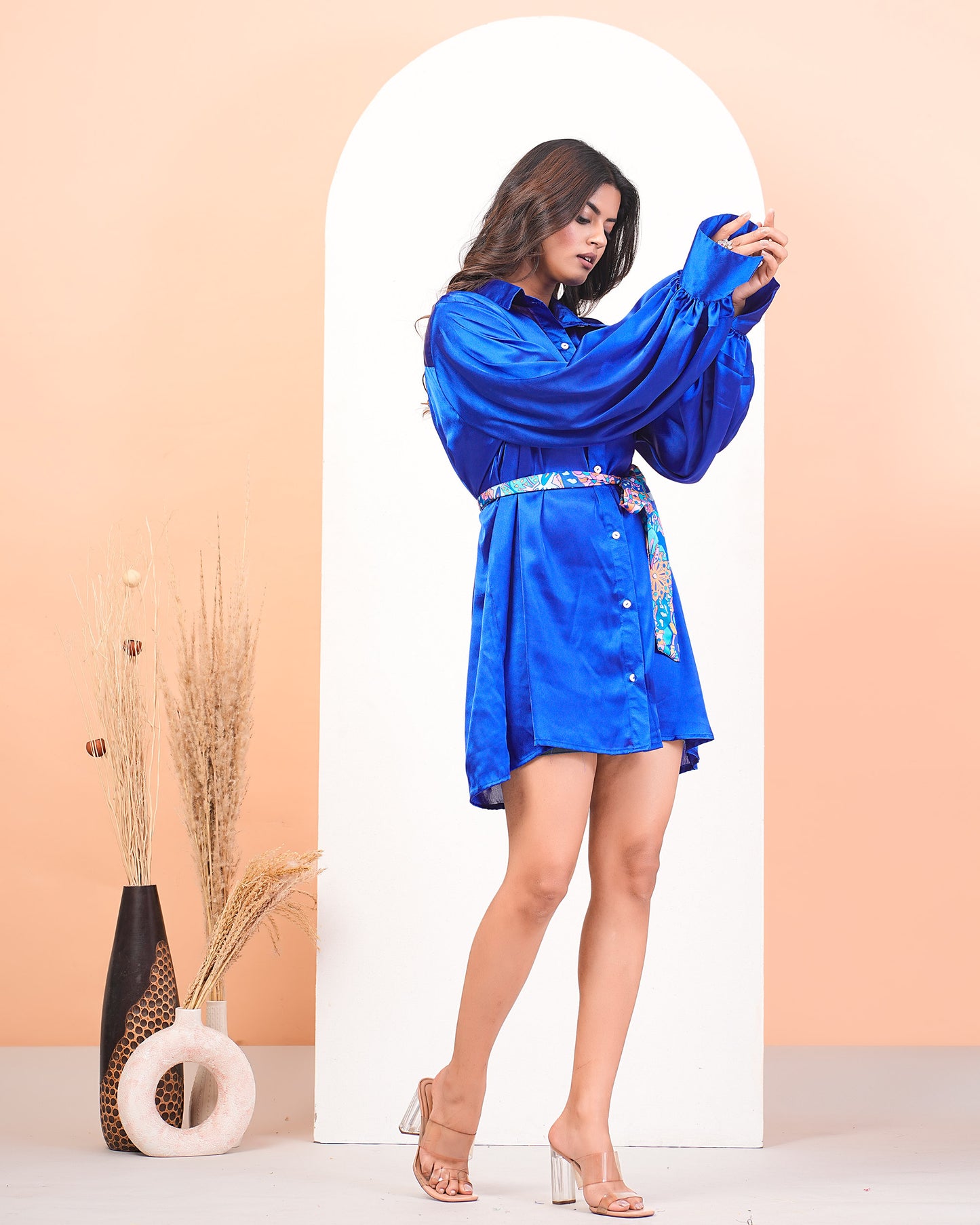 Persian Blue Shirt Dress With Belt