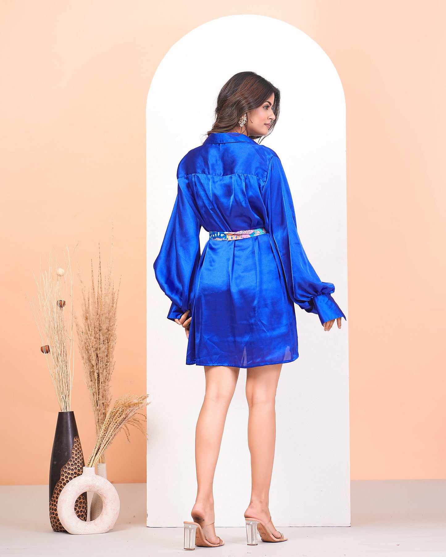 Persian Blue Shirt Dress With Belt