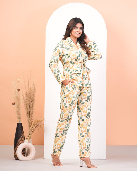 Schiffli Mutlticolour Printed Pant Suit Set