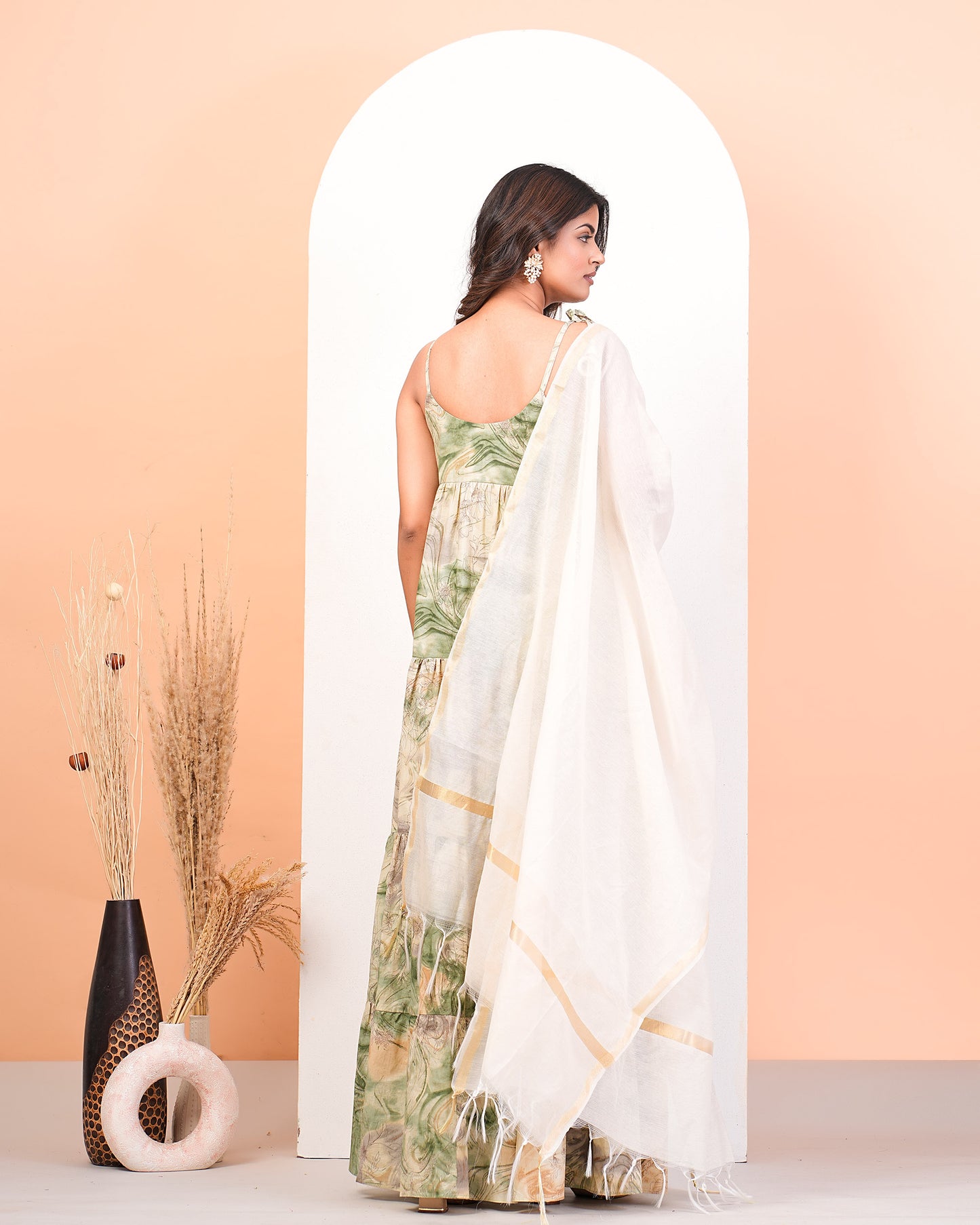 Multicolour Floral Abstract Layered Anarkali Kurta With Dupatta Set