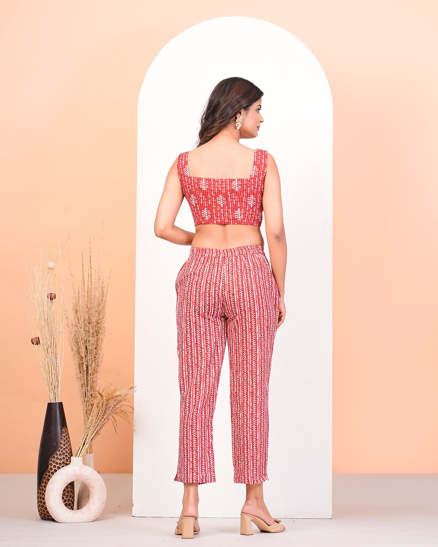 Red Katha Cotton Screen Printed Co-Ors Set