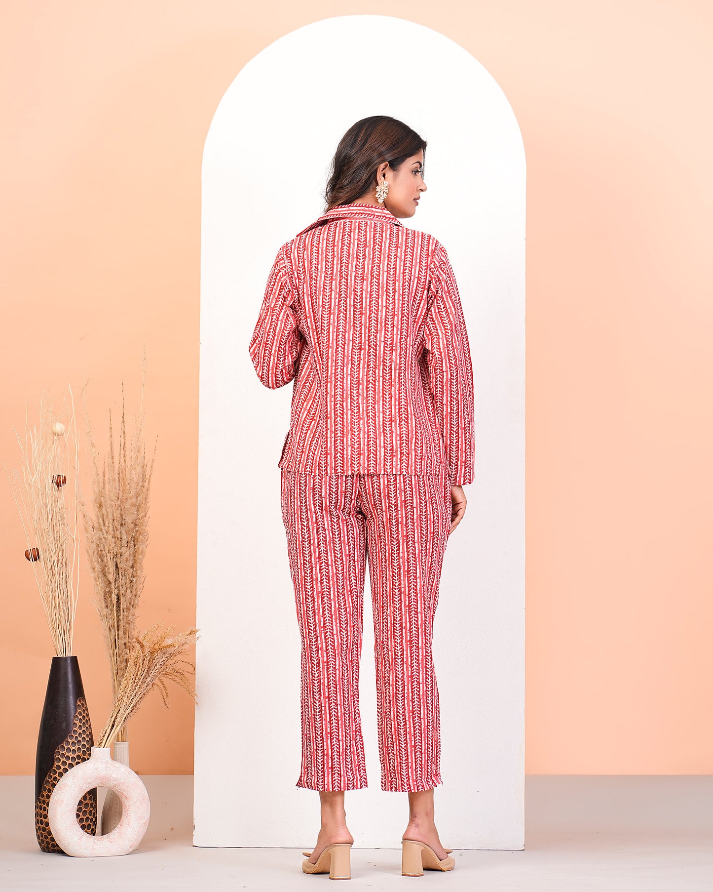 Red Katha Cotton Screen Printed Co-Ors Set