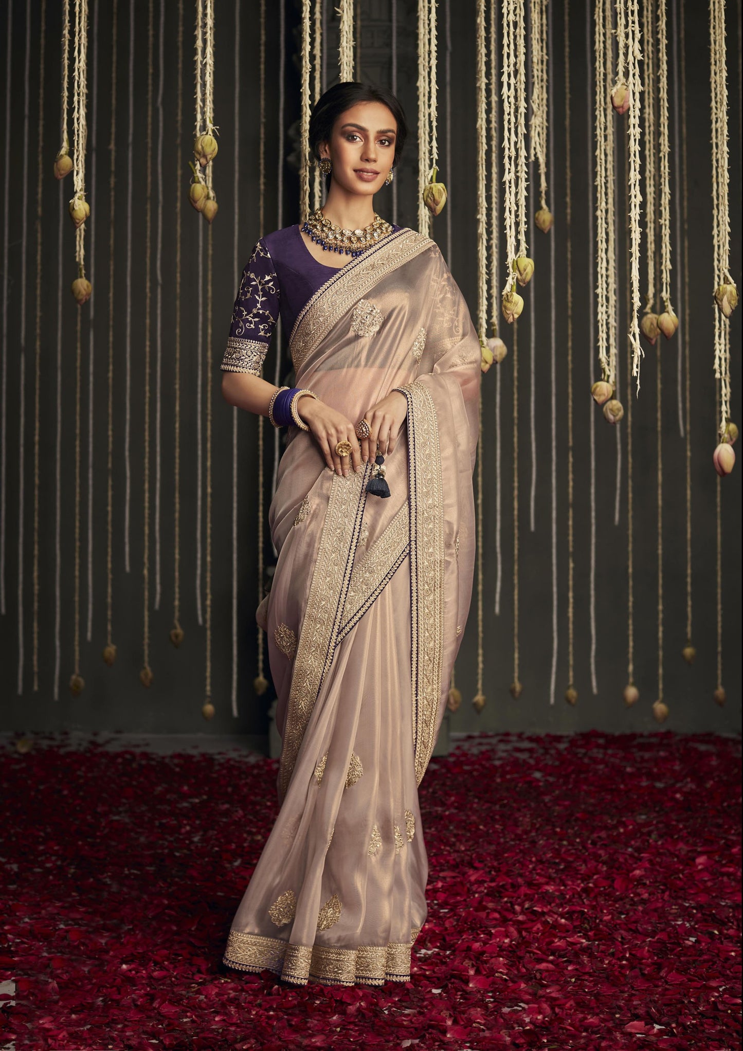 Mauve Glass Tissue Silk Embroidery Work Kajal H Saree
