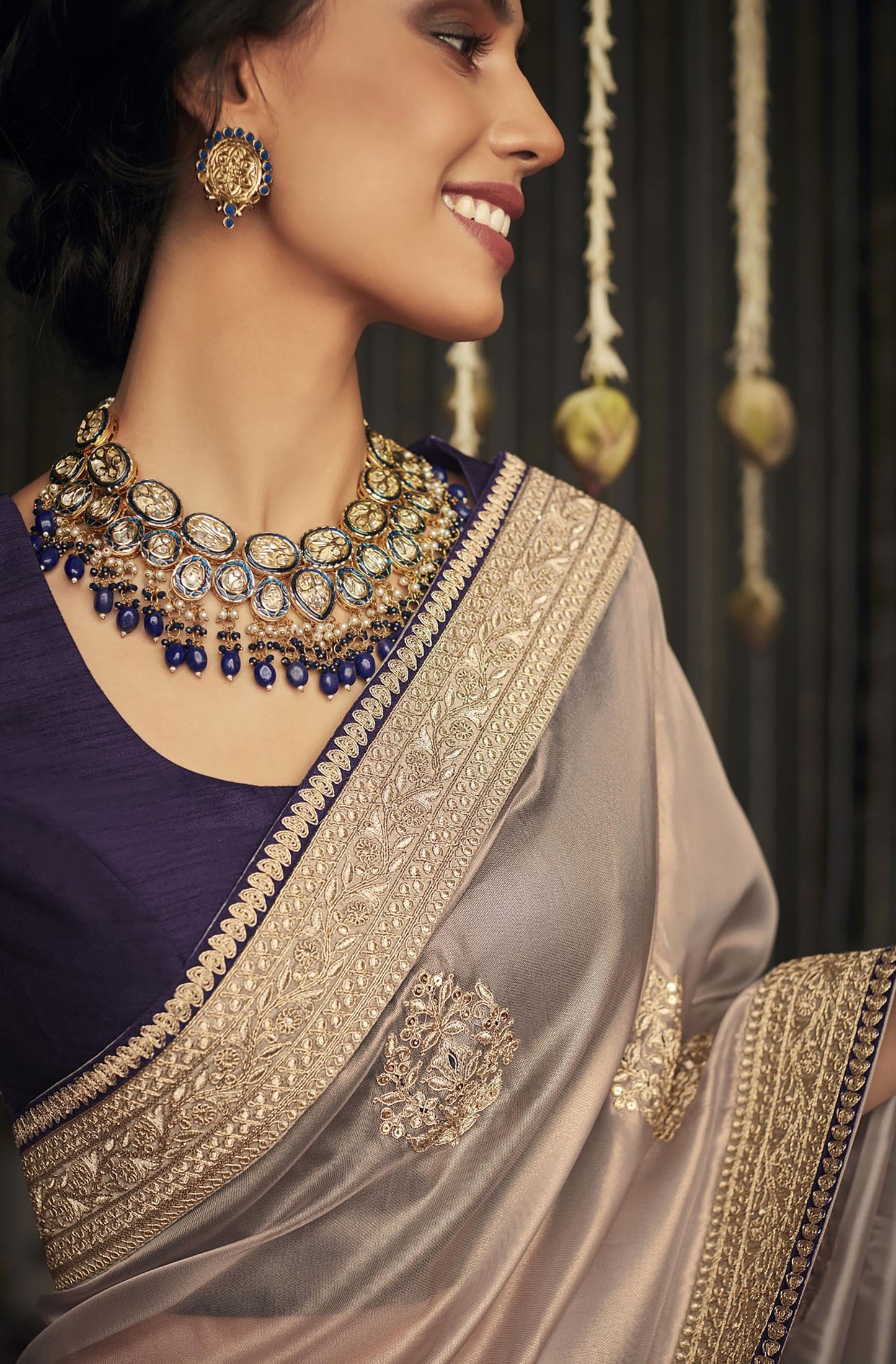 Mauve Glass Tissue Silk Embroidery Work Kajal H Saree