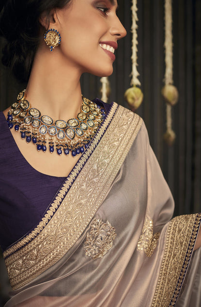 Mauve Glass Tissue Silk Embroidery Work Kajal H Saree