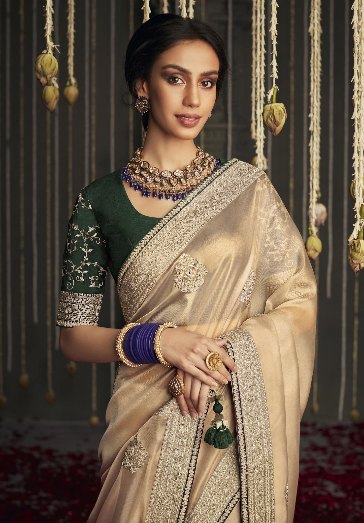 Gold Glass Tissue Silk Embroidery Work Kajal H Saree