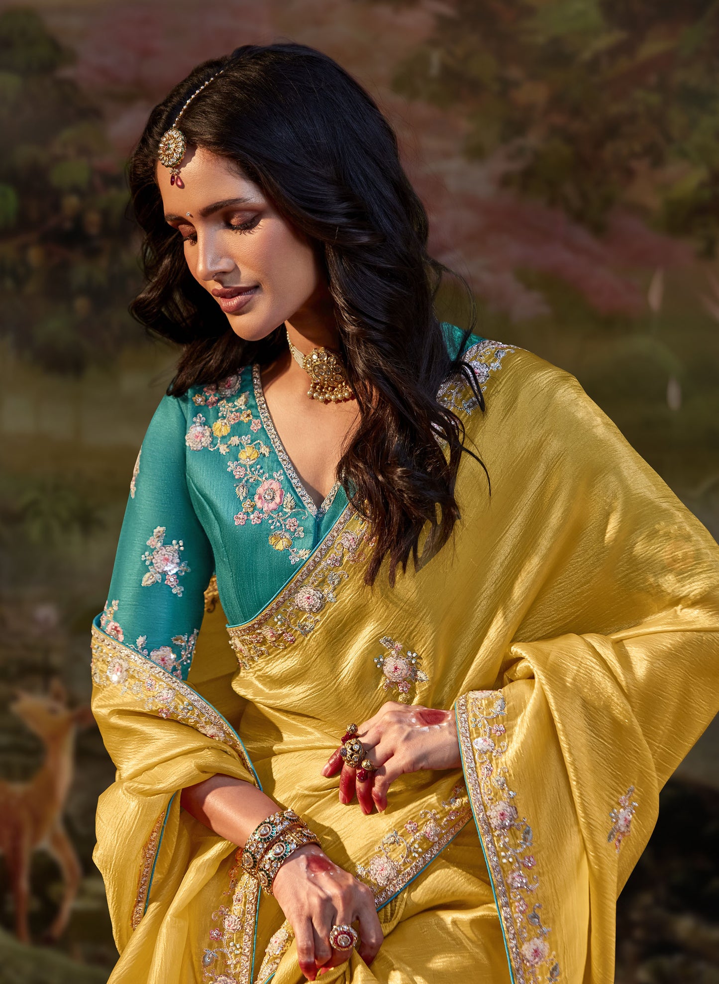 Mustard Yellow Embroidered Kajal Wedding Saree