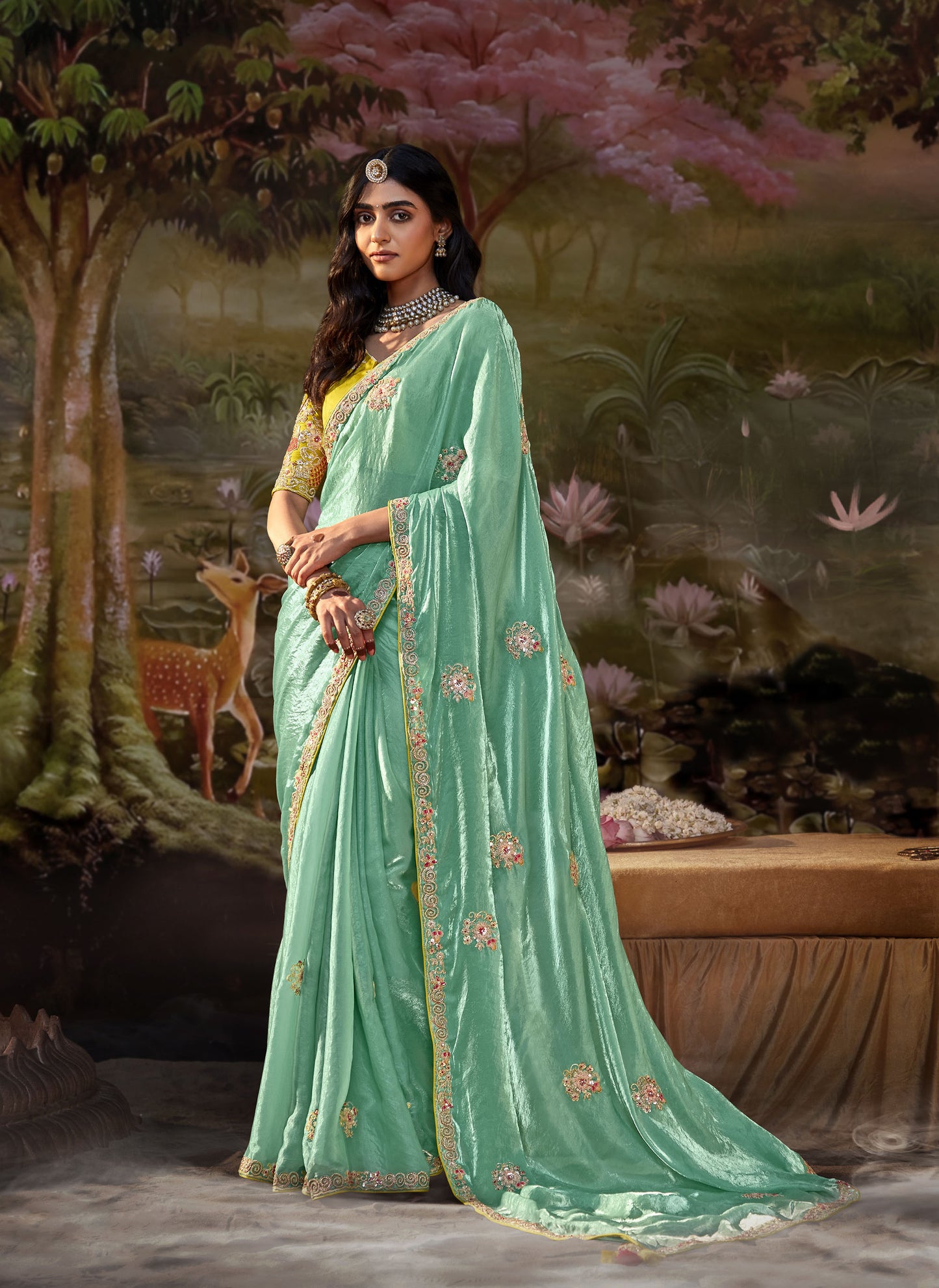 Sage Green Embroidered Kajal Wedding Saree