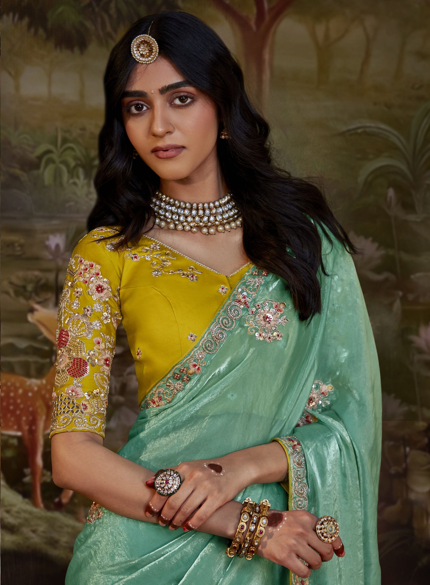 Sage Green Embroidered Kajal Wedding Saree