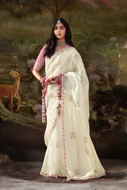Off White Embroidered Kajal Wedding Saree