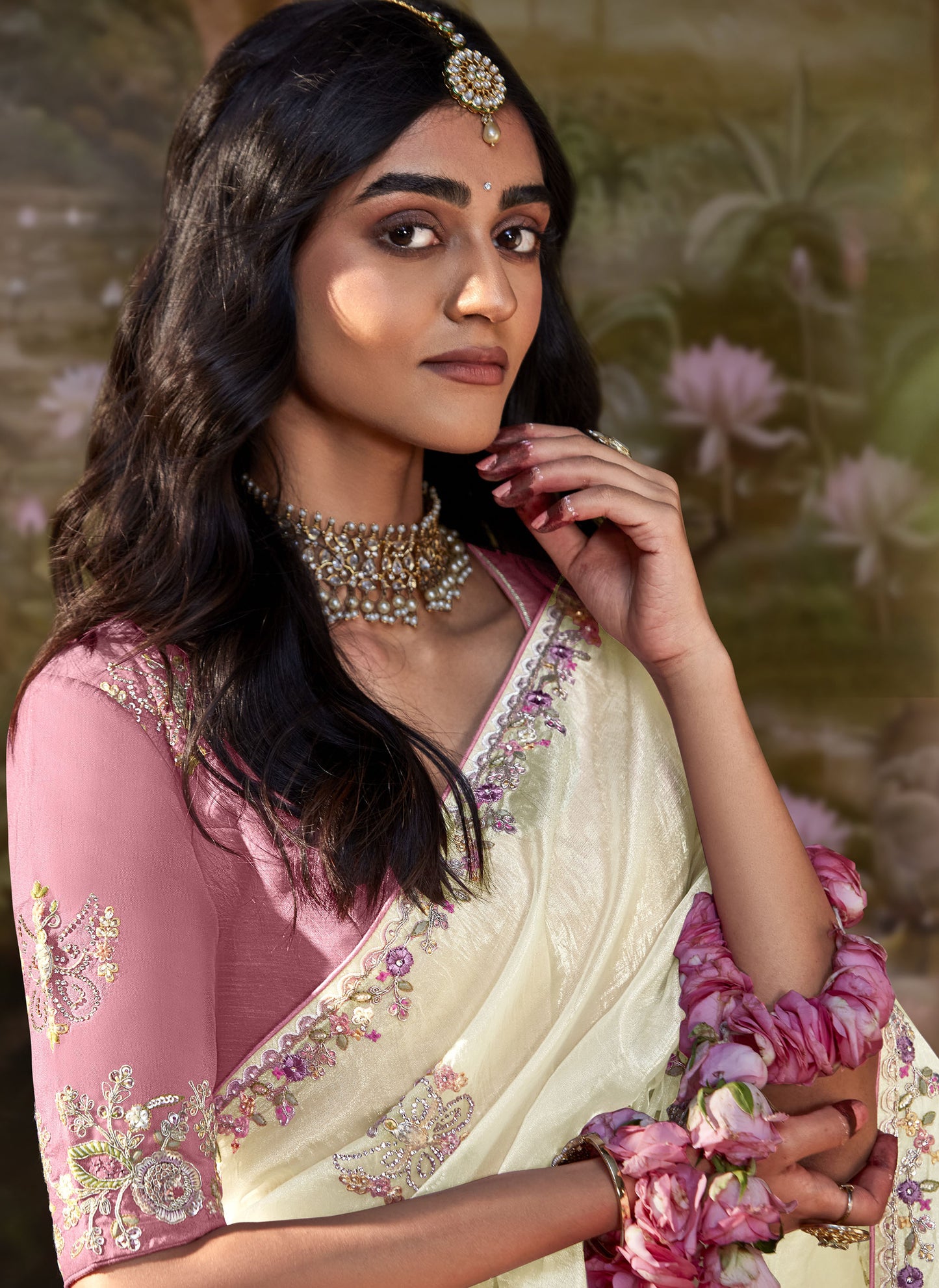 Off White Embroidered Kajal Wedding Saree