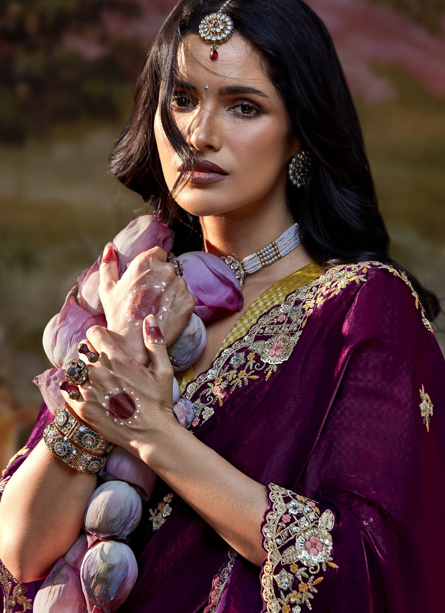 Plum Purple Embroidered Kajal Wedding Saree