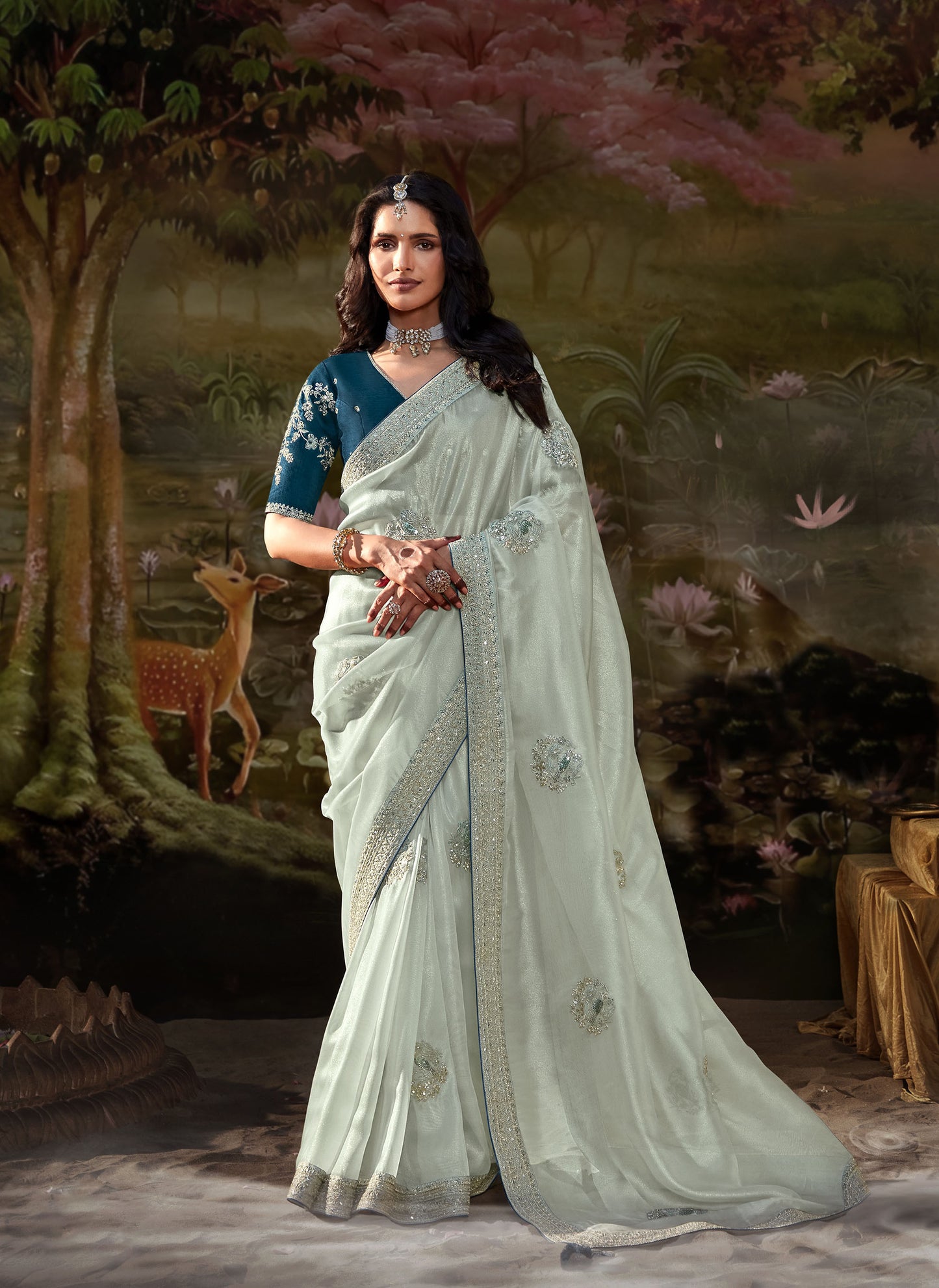 Light Aqua Embroidered Kajal Wedding Saree