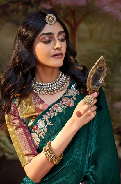 Emerald Green Embroidered Kajal Wedding Saree