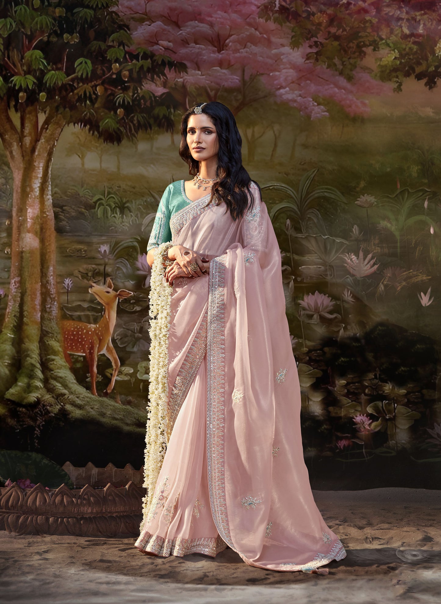 Blush Pink Embroidered Kajal Wedding Saree