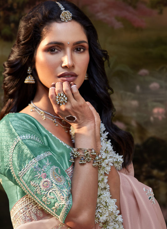 Blush Pink Embroidered Kajal Wedding Saree