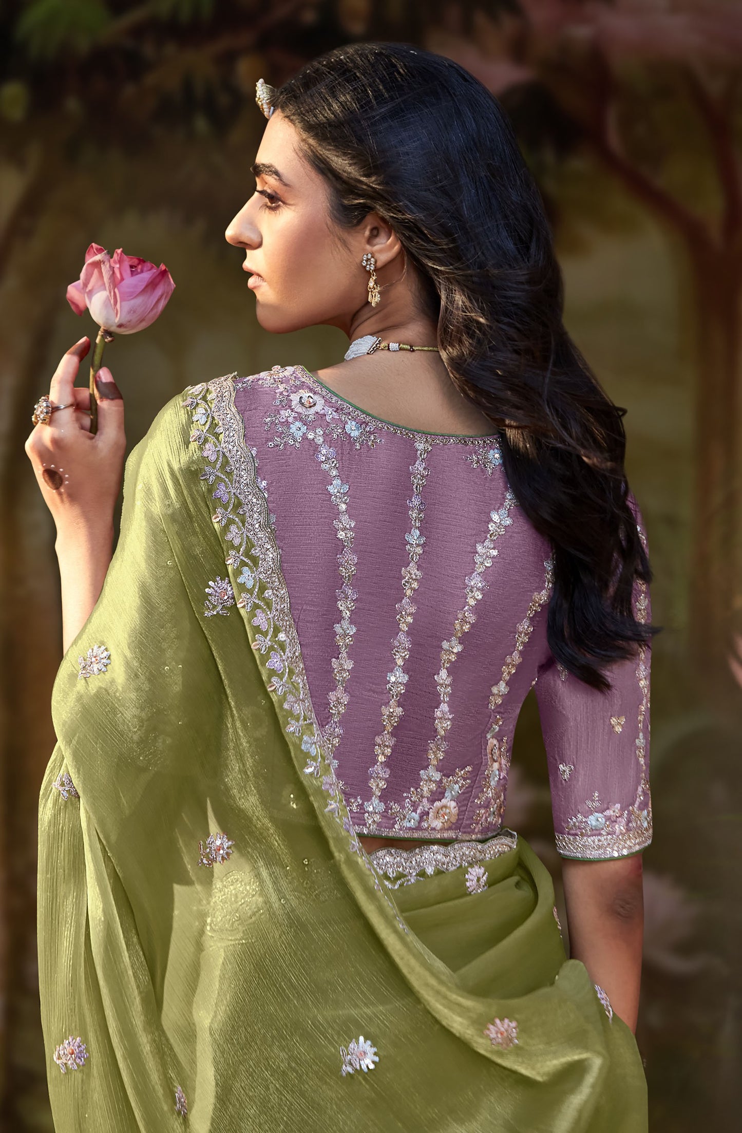 Pistachio Green Embroidered Kajal Wedding Saree