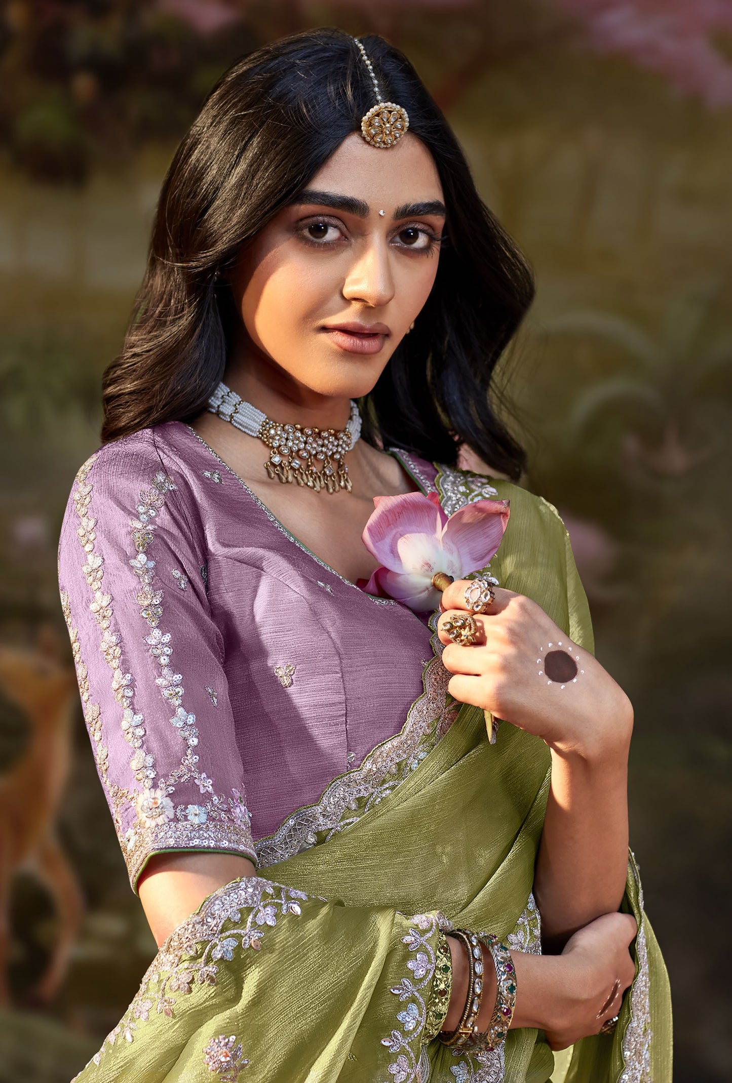 Pistachio Green Embroidered Kajal Wedding Saree