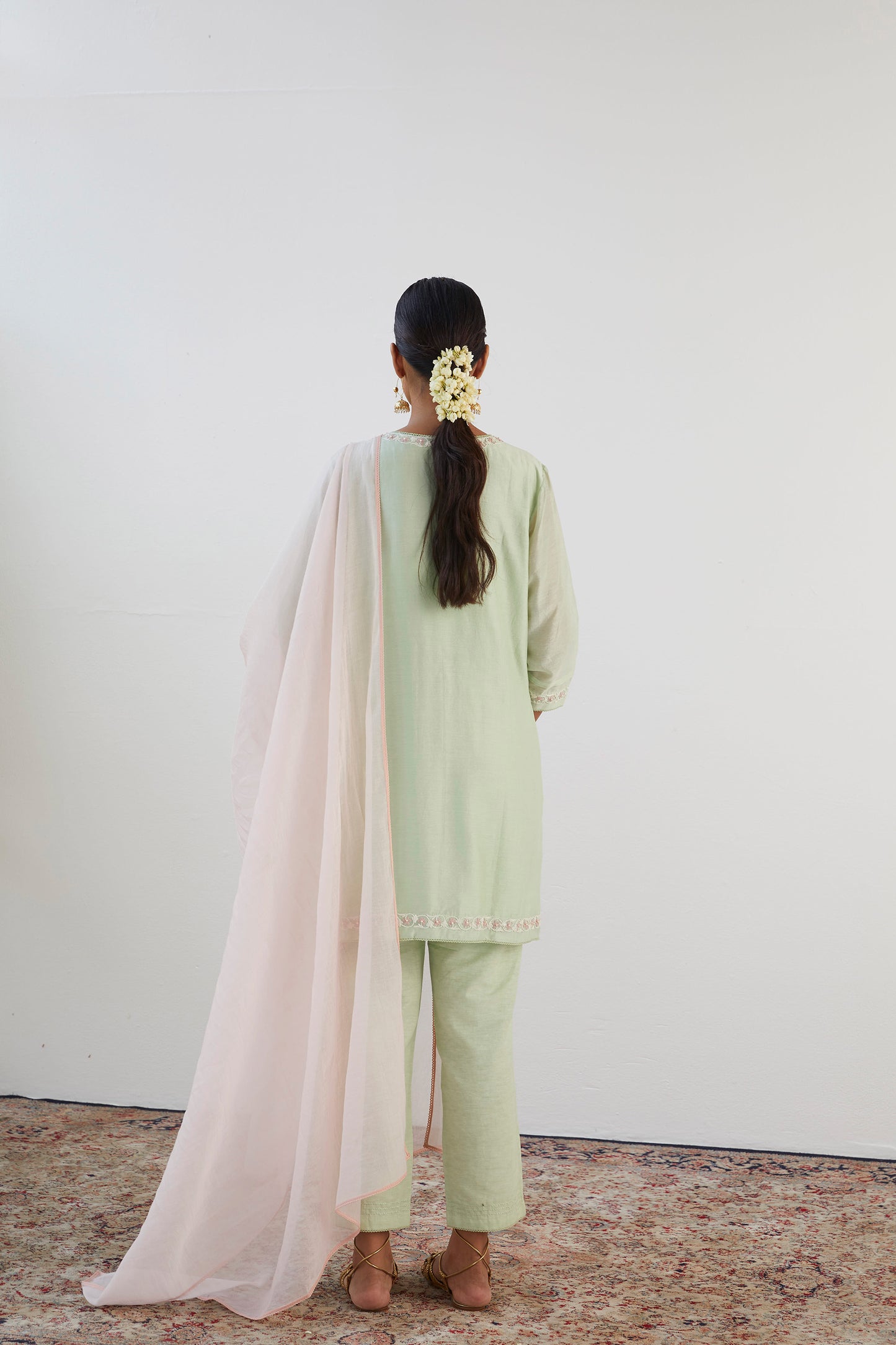 Mint Green Pearl Embroidered Chanderi Silk Elysian Kurta Set