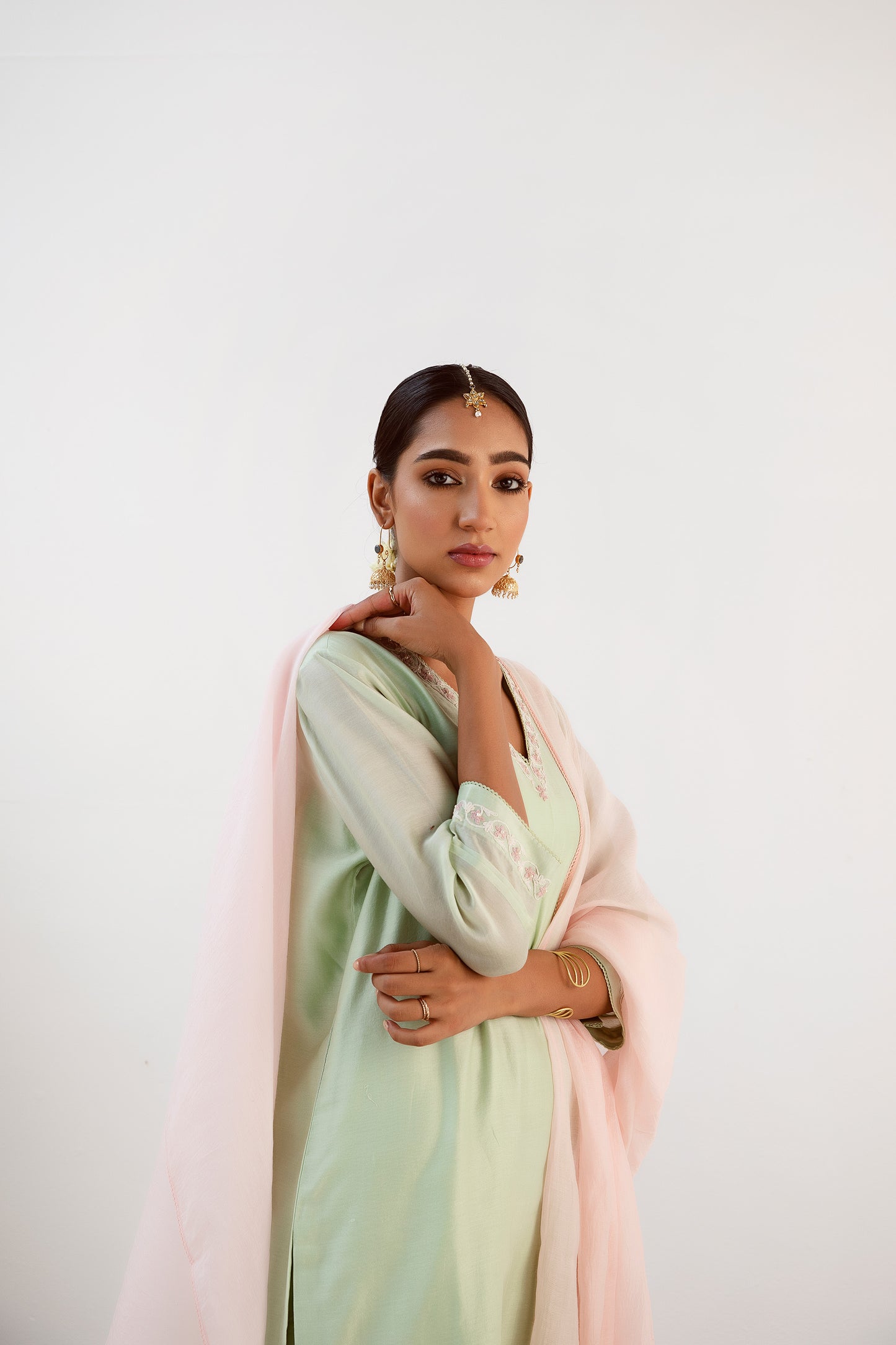 Mint Green Pearl Embroidered Chanderi Silk Elysian Kurta Set