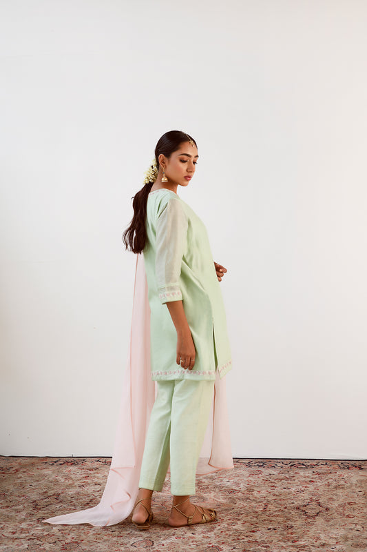 Mint Green Pearl Embroidered Chanderi Silk Elysian Kurta Set
