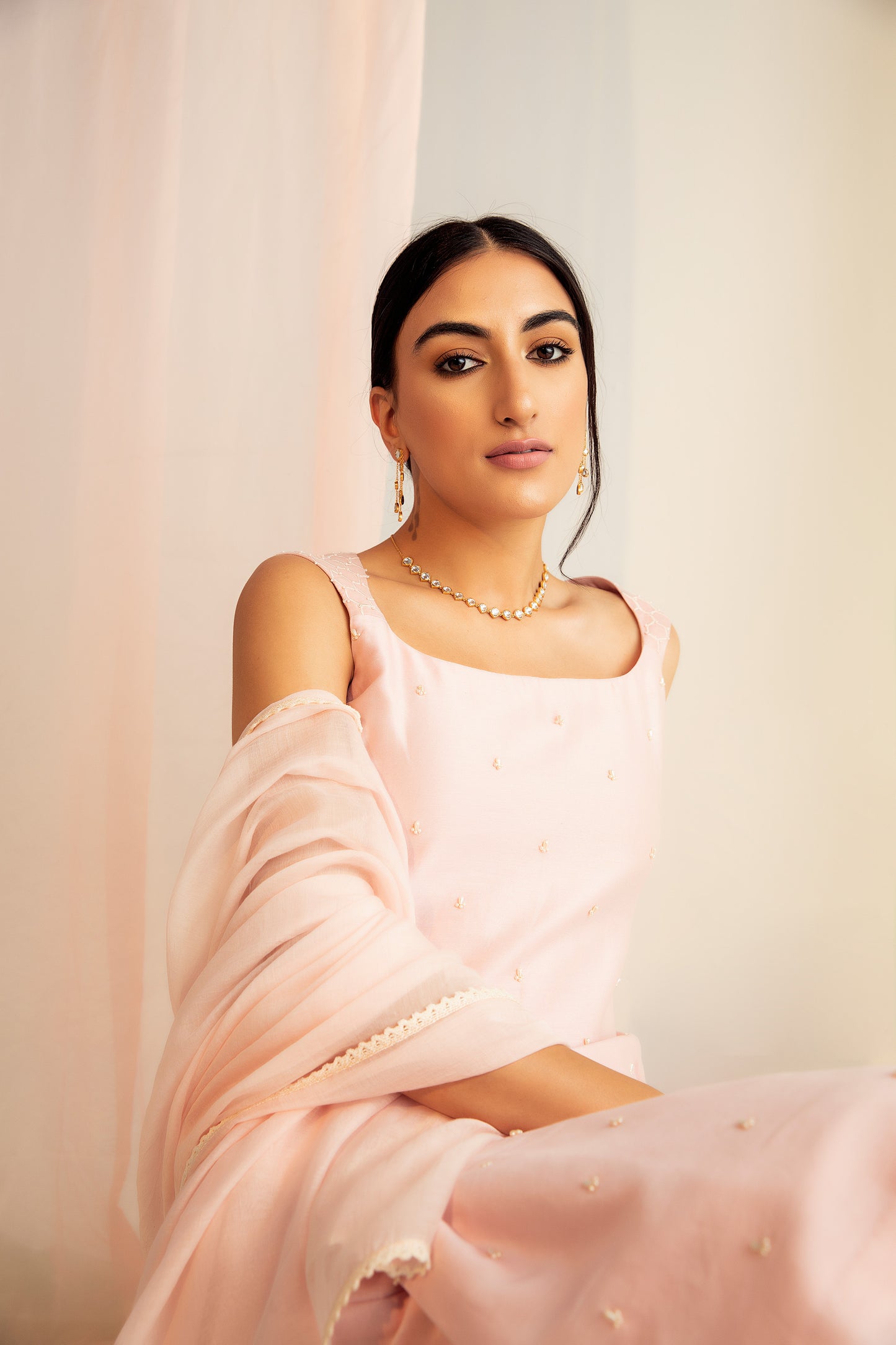 Blush Pink Chanderi Silk Elysian Sharara Set