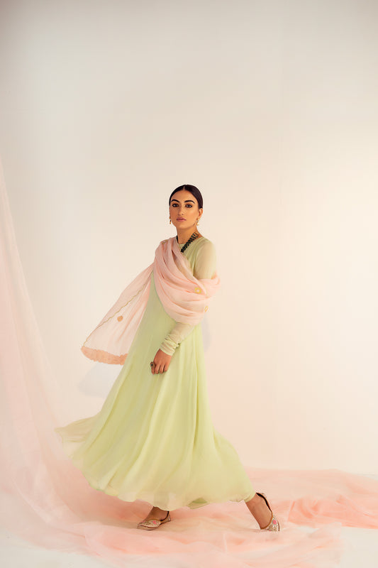 Mint Green Resham Embroidered Georgette Anarkali Set