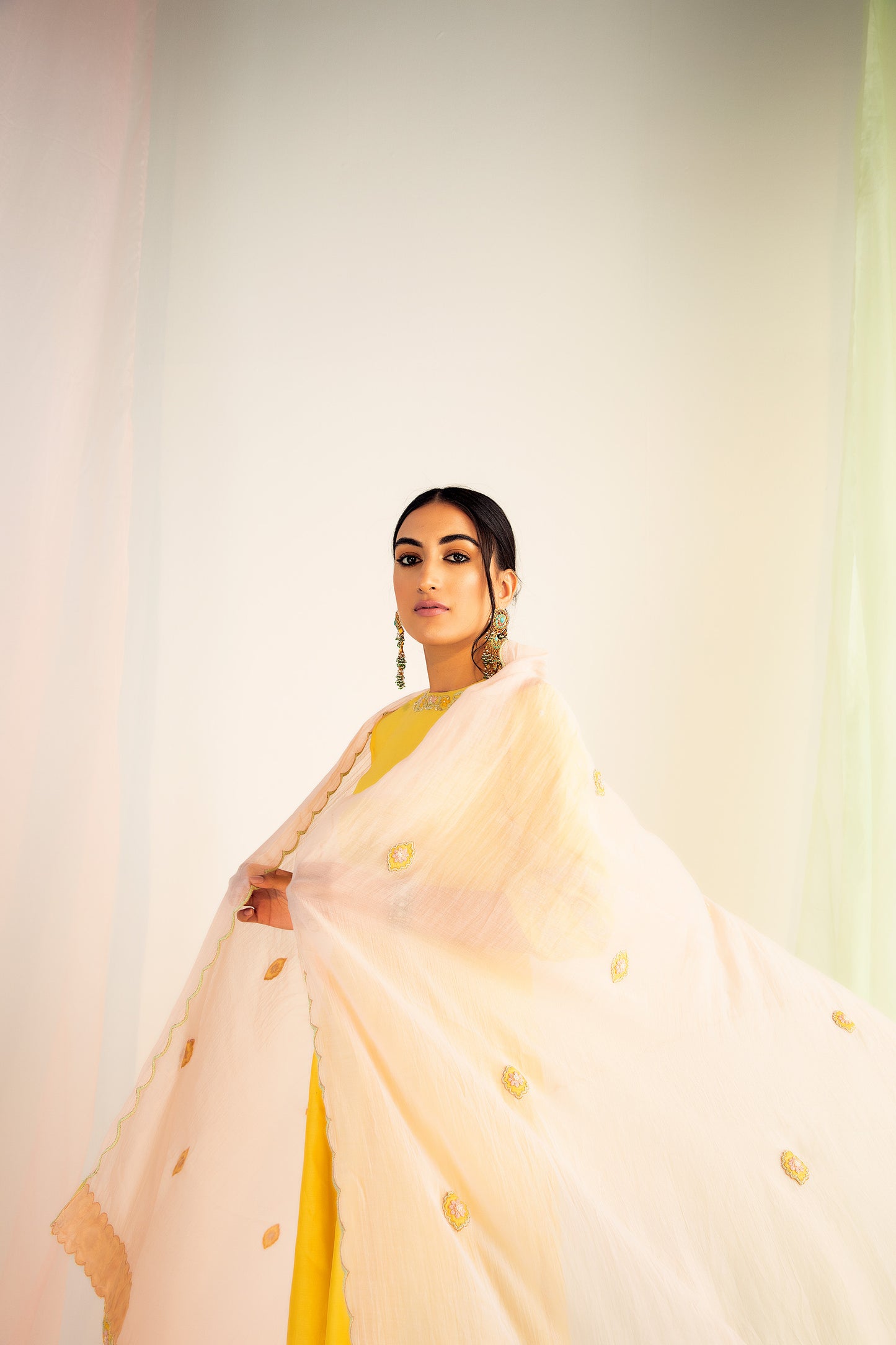 Ayisha Hand Embroidered Yellow Chanderi Silk Kurta Set