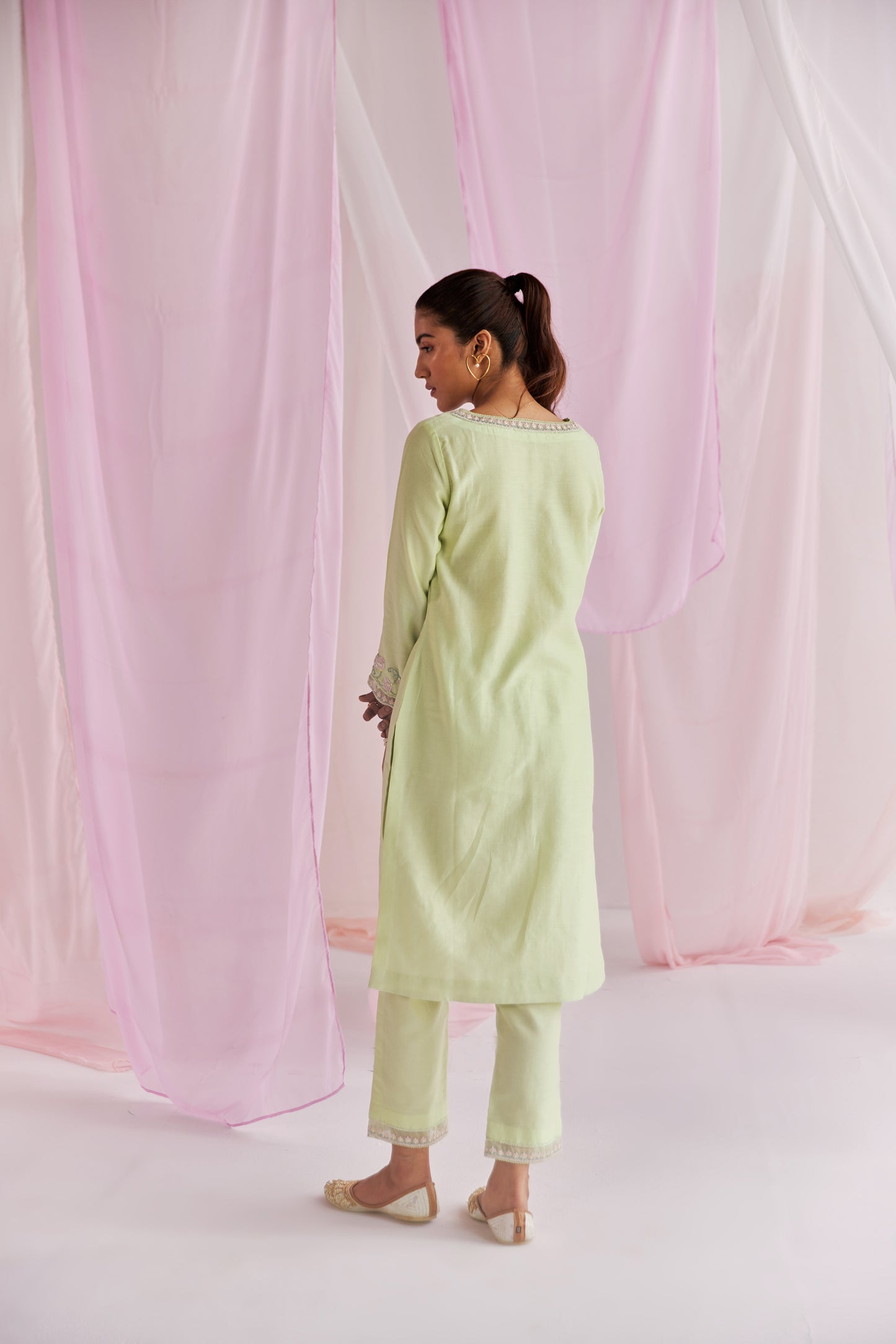 Sadira Chanderi Silk Resham Embroidered Mint Green Kurta Set