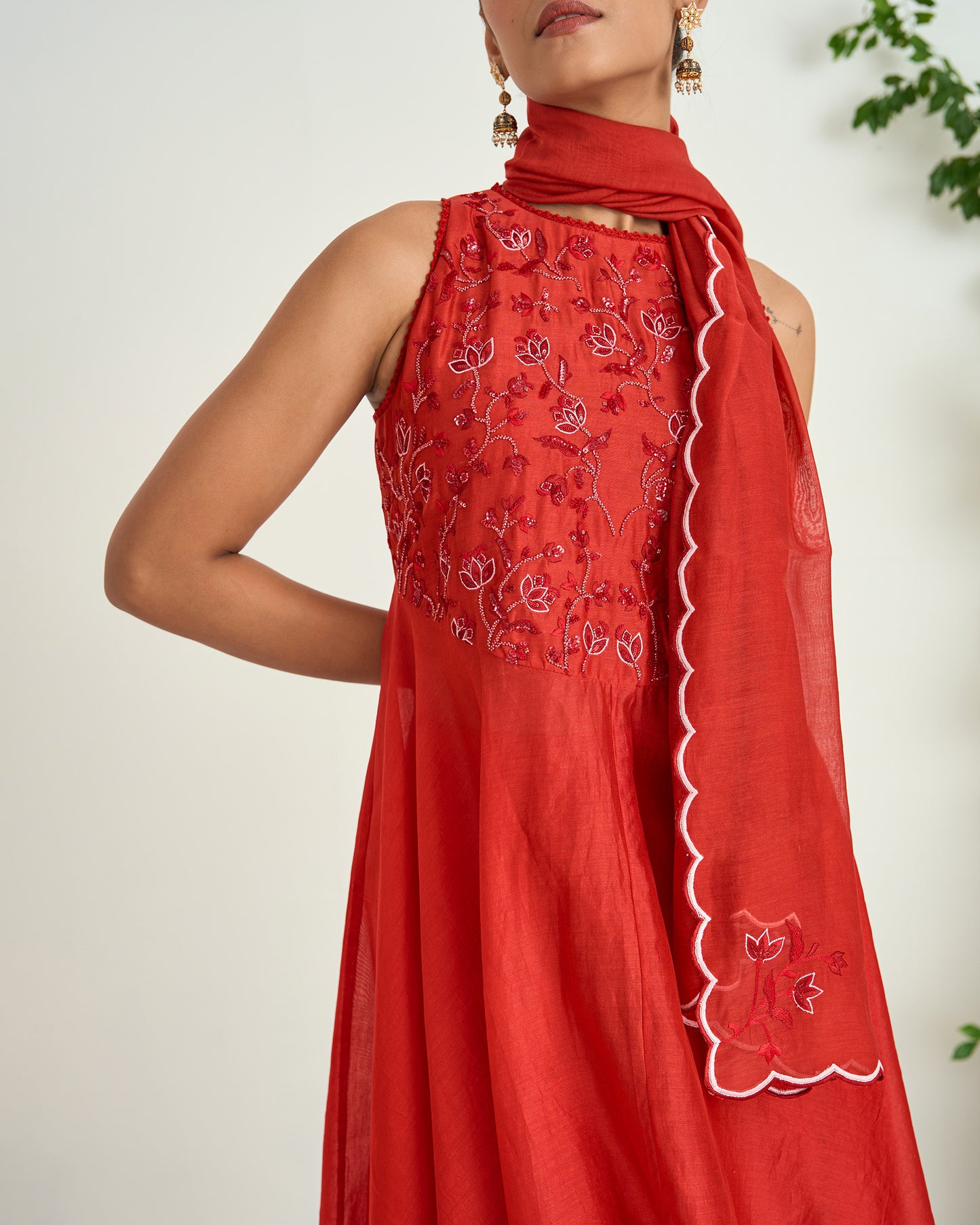Red Chanderi Silk Resham Embroidered Shaadmani Kurta Set